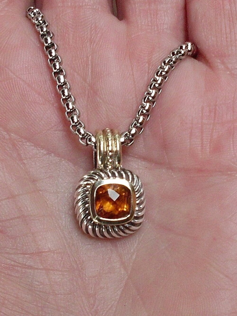 Retired David Yurman Albion Orange Citrine Enhancer Pendant w/Chain - 14K/925
